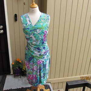 #666  NEW WOMAN'S GREEN FLORAL PRINT DRESS BY TRIBAL  (SIZE L)